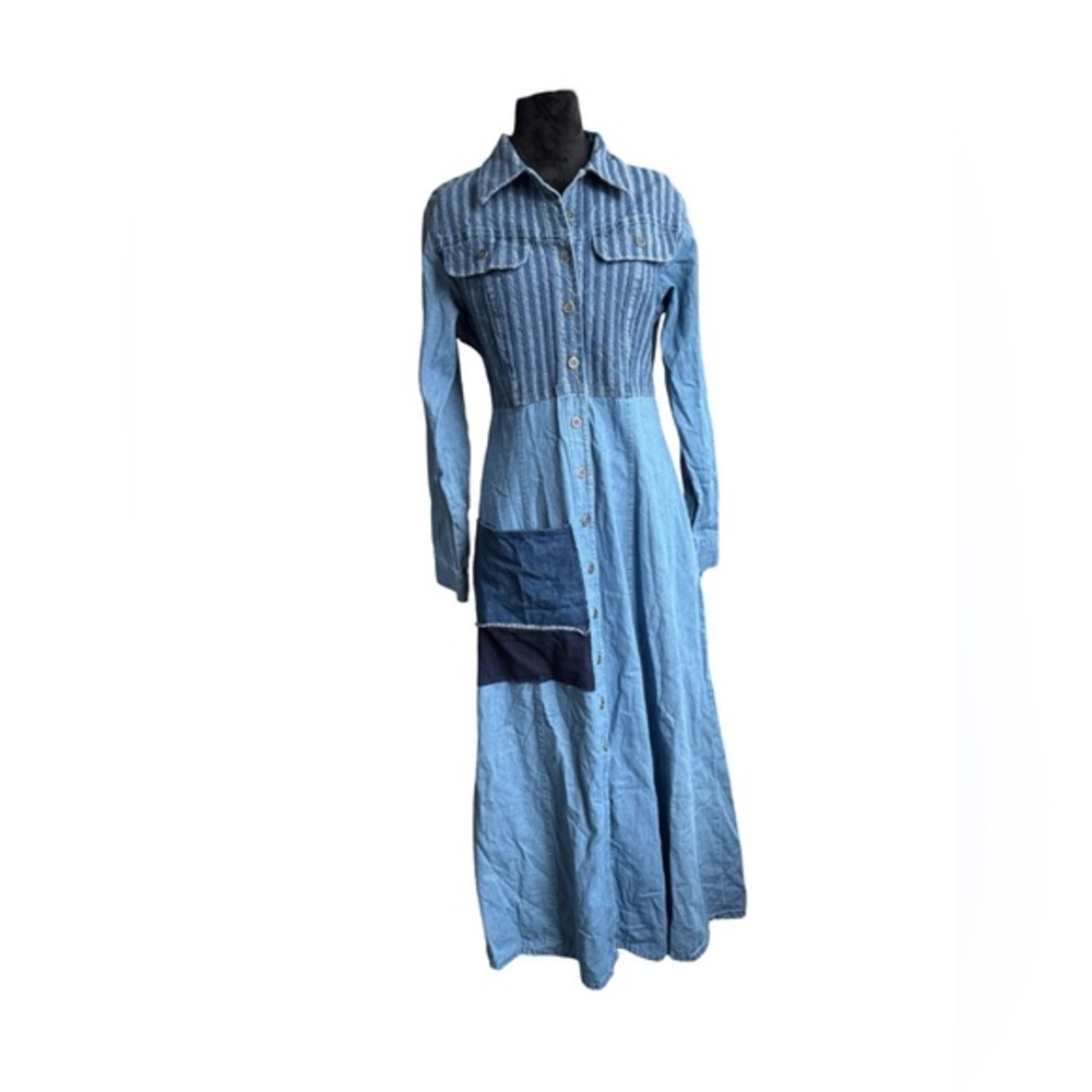 VTG denim Maxi button down patchwork dress size small